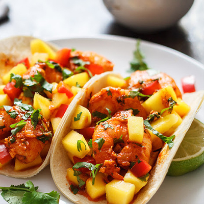 Blackened Shrimp Tacos with Mango Salsa